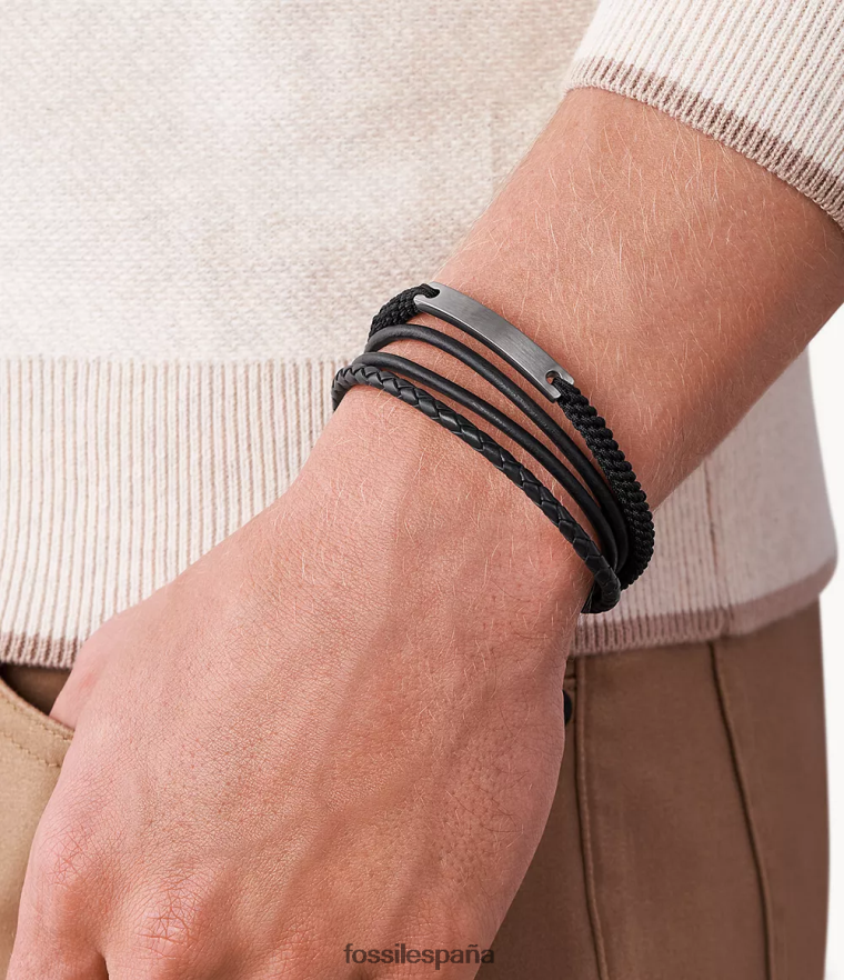 joyas 804XJ41885 gris hombres Fossil pulsera vintage casual de acero con varias hebras