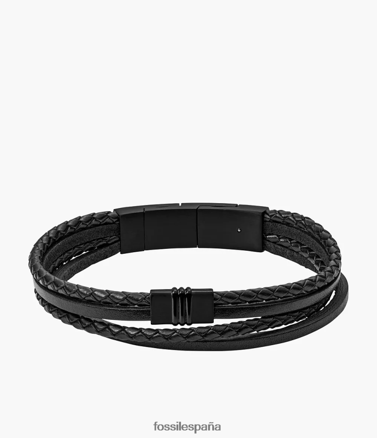 joyas 804XJ41887 negro hombres Fossil pulsera de cuero de varias hebras