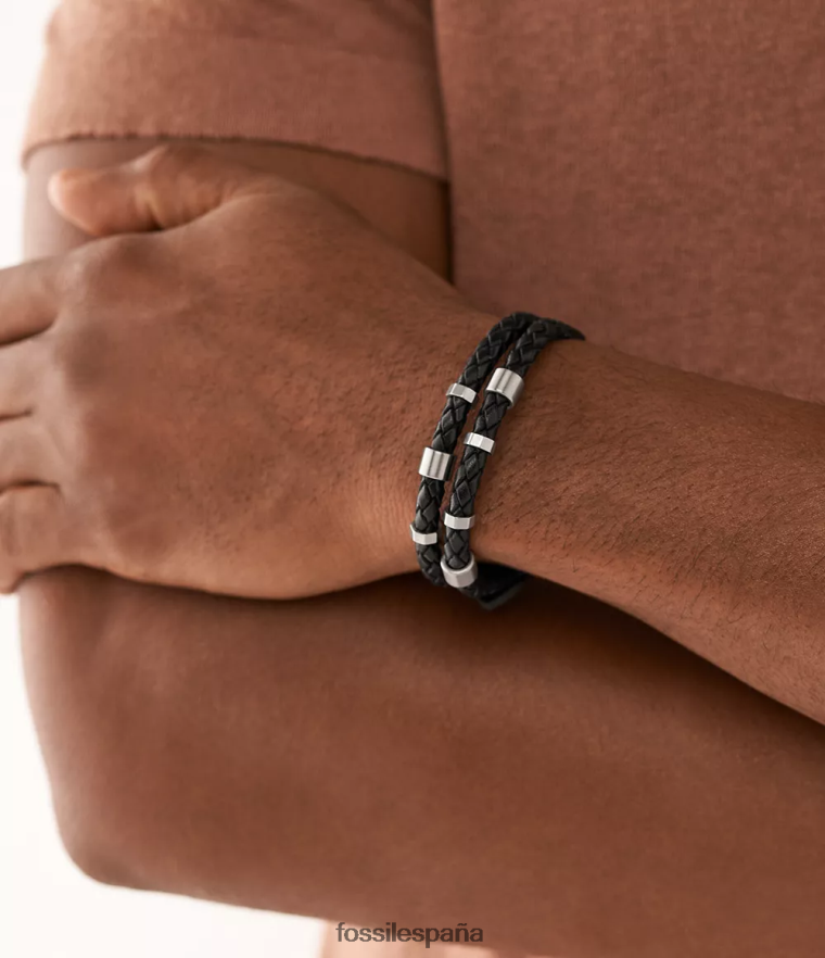 joyas 804XJ41893 negro hombres Fossil pulsera de cuero con correa de cuero