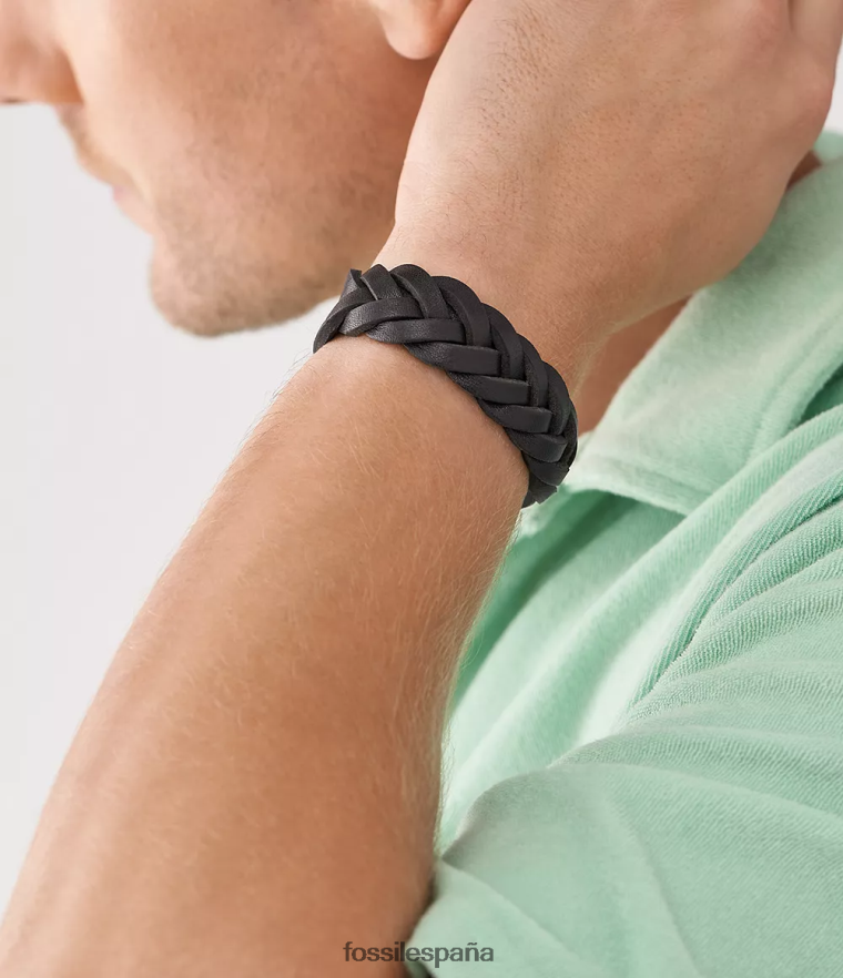 joyas 804XJ41894 negro hombres Fossil pulsera de cuero con correa de cuero