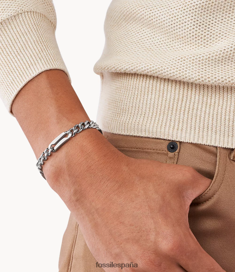 joyas 804XJ41899 tono plateado hombres Fossil pulsera de cadena de acero inoxidable