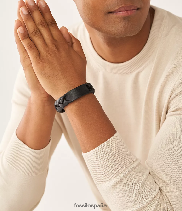 joyas 804XJ41958 negro hombres Fossil pulsera con correa de cuero trenzado Heritage