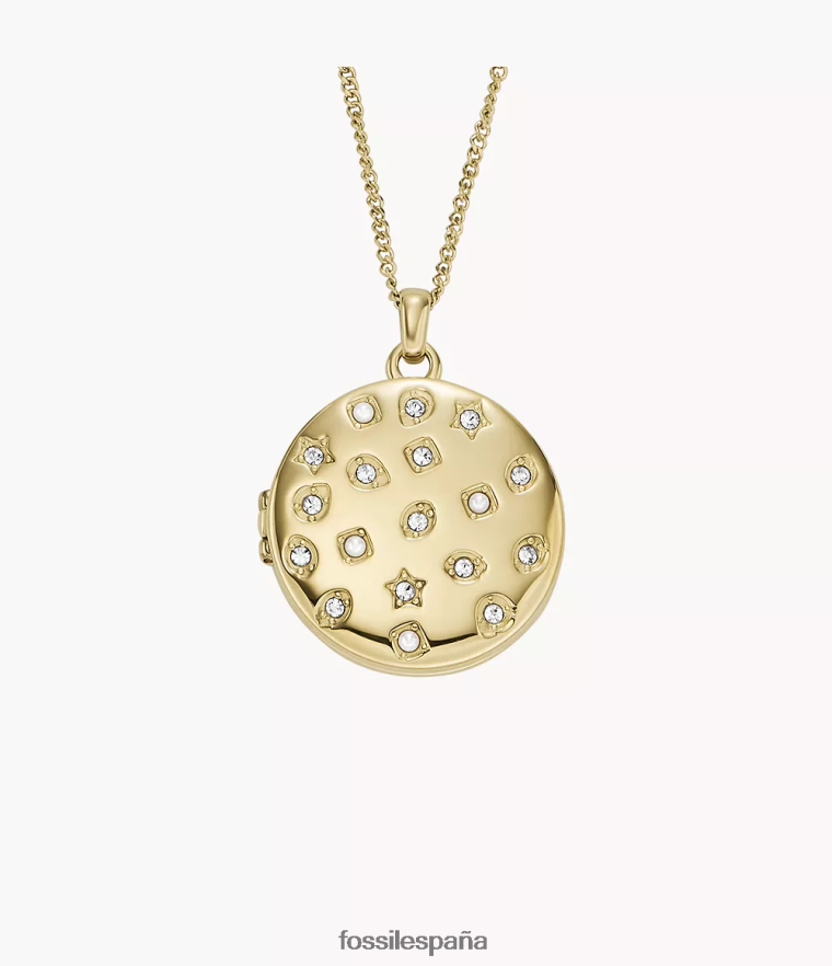 joyas 804XJ4901 tono dorado mujer Fossil collar de cadena de acero inoxidable colección medallón