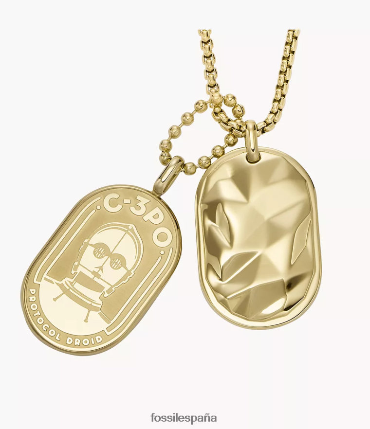 joyas 804XJ4903 tono dorado mujer Fossil collar con etiqueta de perro de acero inoxidable c-3po de star wars
