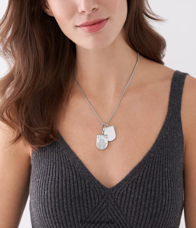 joyas 804XJ4911 tono plateado mujer Fossil collar con placa de identificación de acero inoxidable de star wars r2-d2