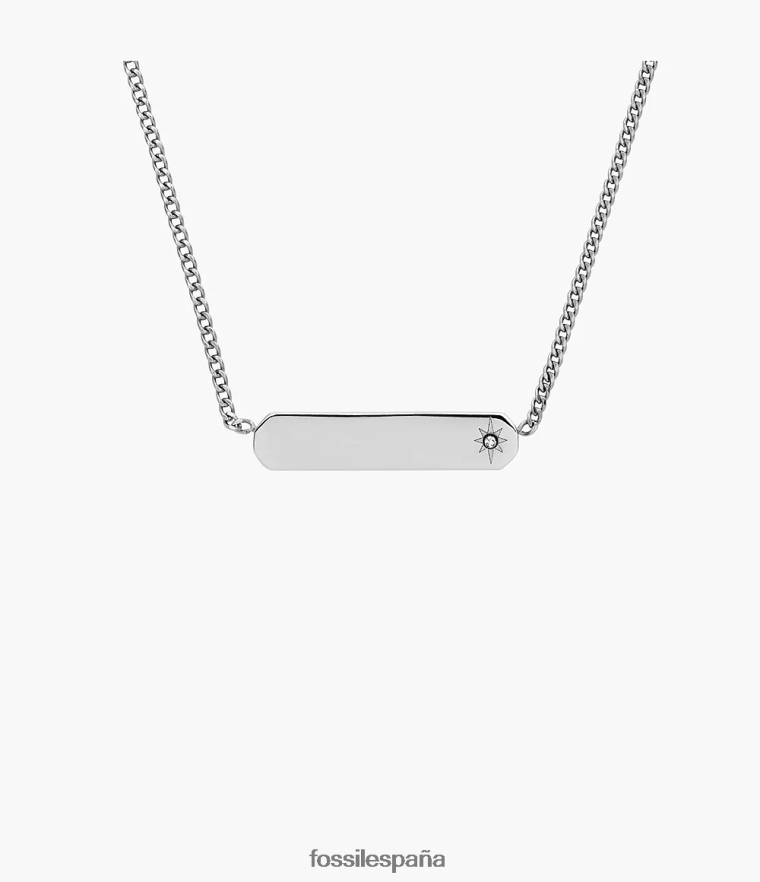 joyas 804XJ4919 tono plateado mujer Fossil collar de cadena con barra de acero inoxidable de Drew