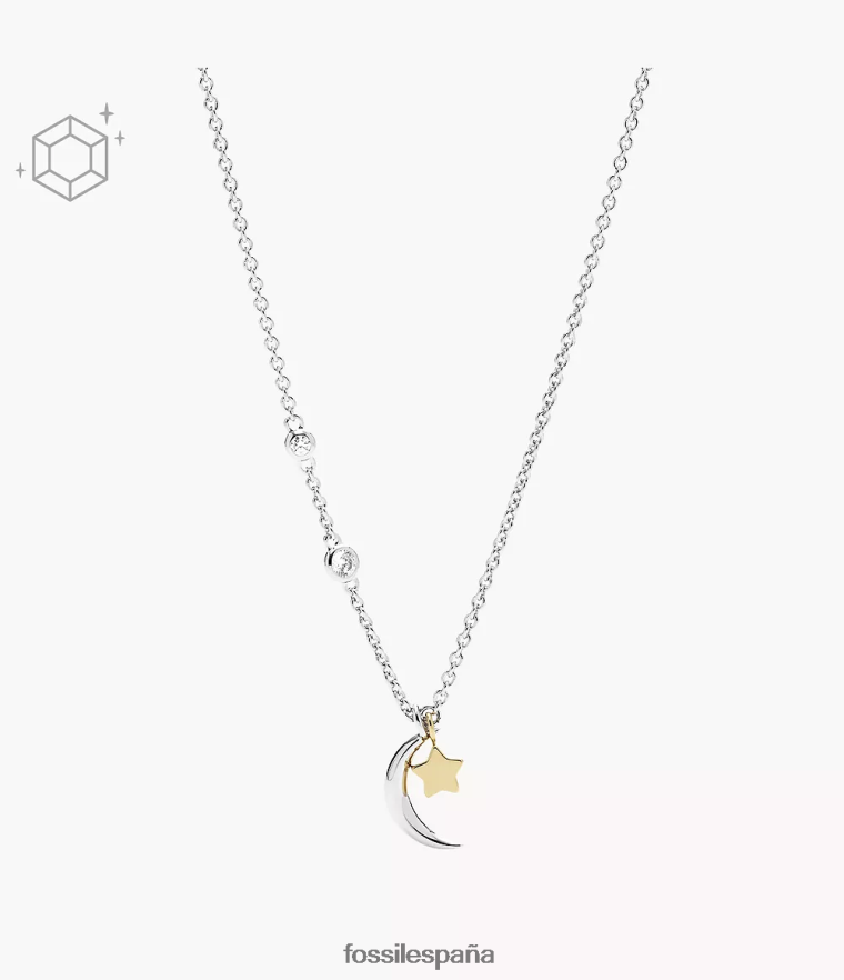 joyas 804XJ4929 plata mujer Fossil collar de estrella y luna creciente de Elliott Sterling