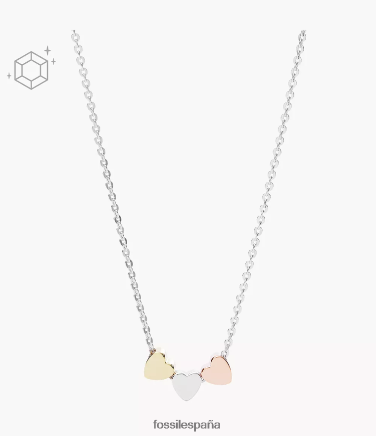 joyas 804XJ4935 plata mujer Fossil collar en caja de plata esterlina en tres tonos con forma de corazón del día de la madre de Elliott