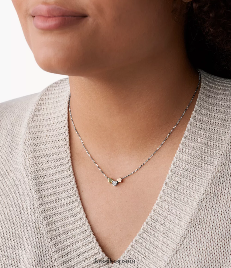 joyas 804XJ4940 plata mujer Fossil collar sutton de acero en tres tonos con forma de corazón