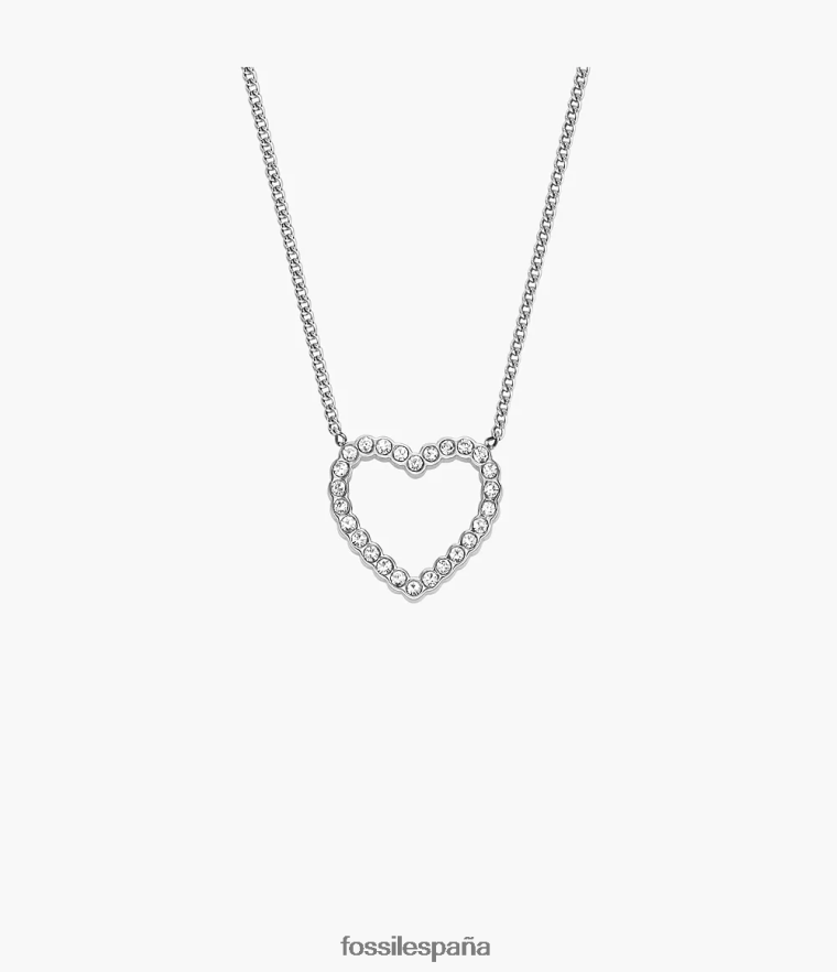 joyas 804XJ4950 tono plateado mujer Fossil collar de cadena de acero inoxidable con corazón abierto sadie