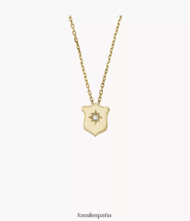 joyas 804XJ4951 tono dorado mujer Fossil collar con colgante de escudo de acero inoxidable de Heritage Essentials