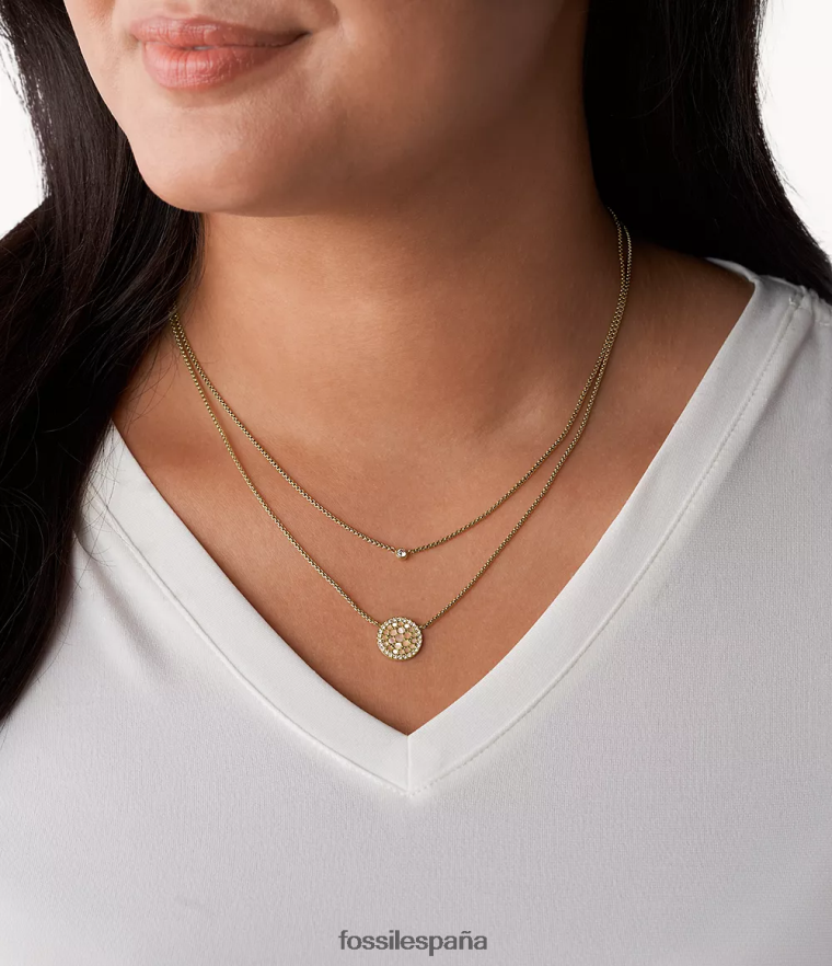 joyas 804XJ4956 tono dorado mujer Fossil collar de acero inoxidable con mosaico val duo