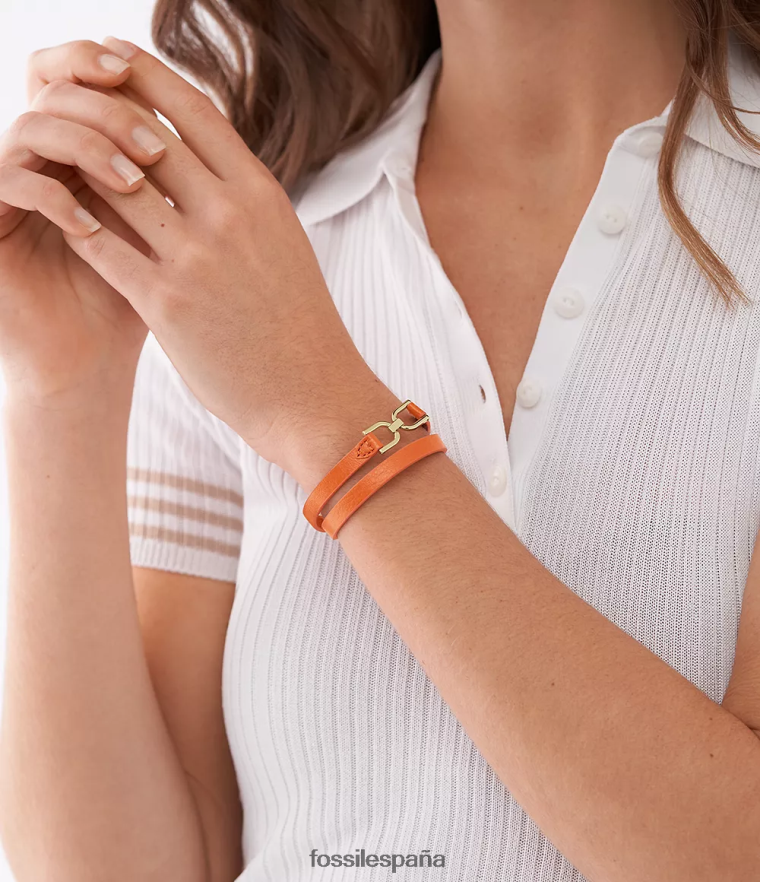 joyas 804XJ41000 naranja monarca mujer Fossil pulsera con correa de cuero y eslabones D Heritage