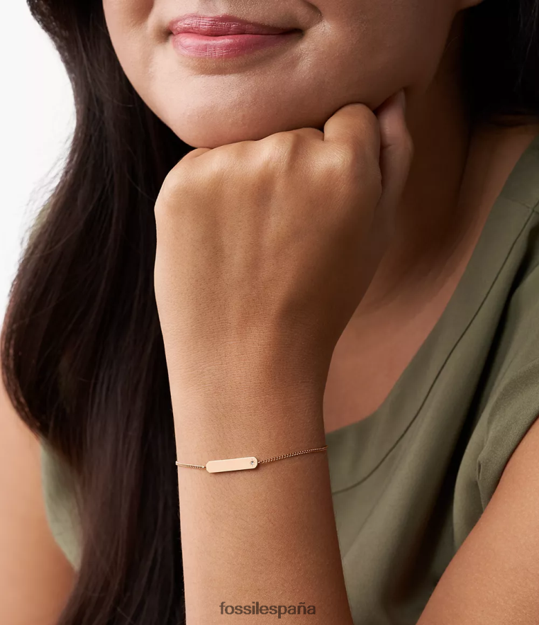 joyas 804XJ4970 tono oro rosa mujer Fossil pulsera de cadena con barra de acero inoxidable Lane