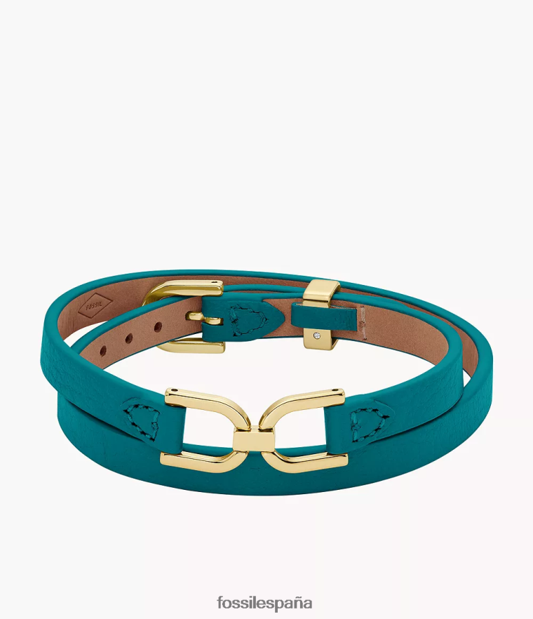 joyas 804XJ4971 azul ahumado mujer Fossil pulsera con correa de cuero y eslabones D Heritage
