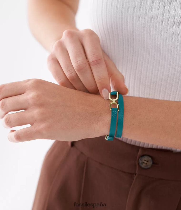 joyas 804XJ4971 azul ahumado mujer Fossil pulsera con correa de cuero y eslabones D Heritage