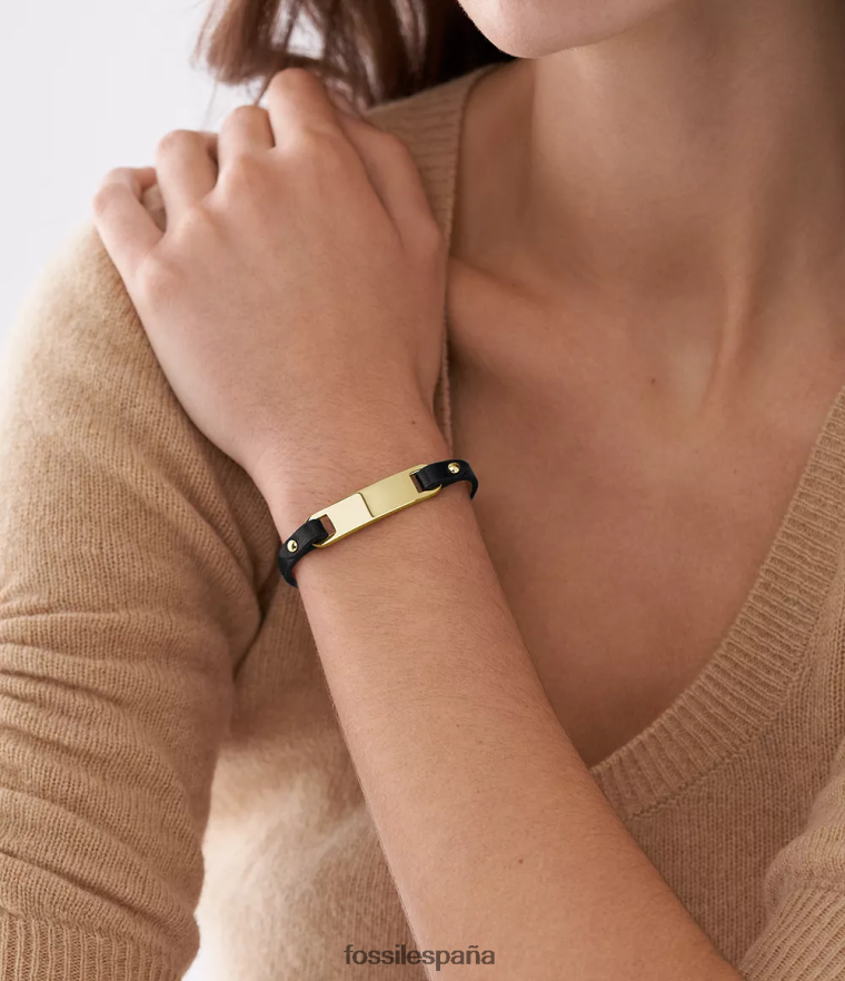 joyas 804XJ4980 negro mujer Fossil pulsera con correa de cuero y placa Heritage