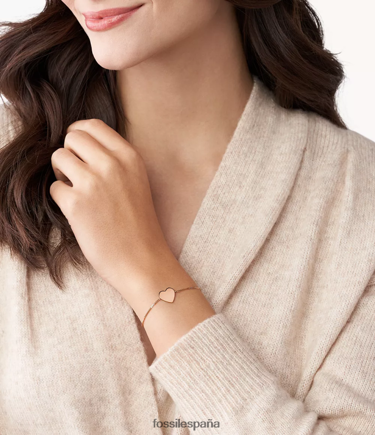 joyas 804XJ4984 tono oro rosa mujer Fossil pulsera de acero con corazón de carril
