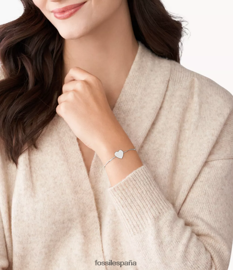 joyas 804XJ4987 tono plateado mujer Fossil pulsera de acero inoxidable con corazón de carril