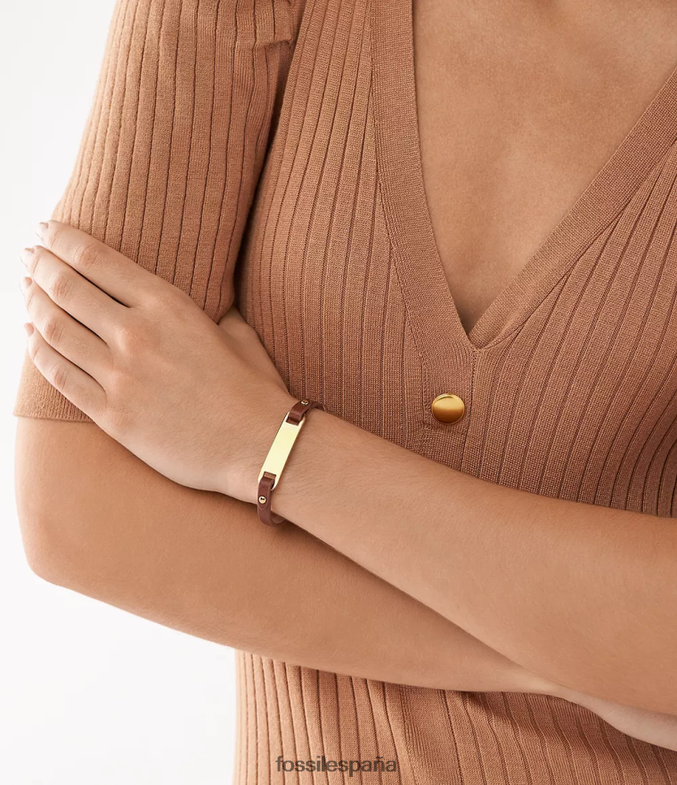 joyas 804XJ4999 marrón mujer Fossil pulsera con correa de cuero y placa Heritage