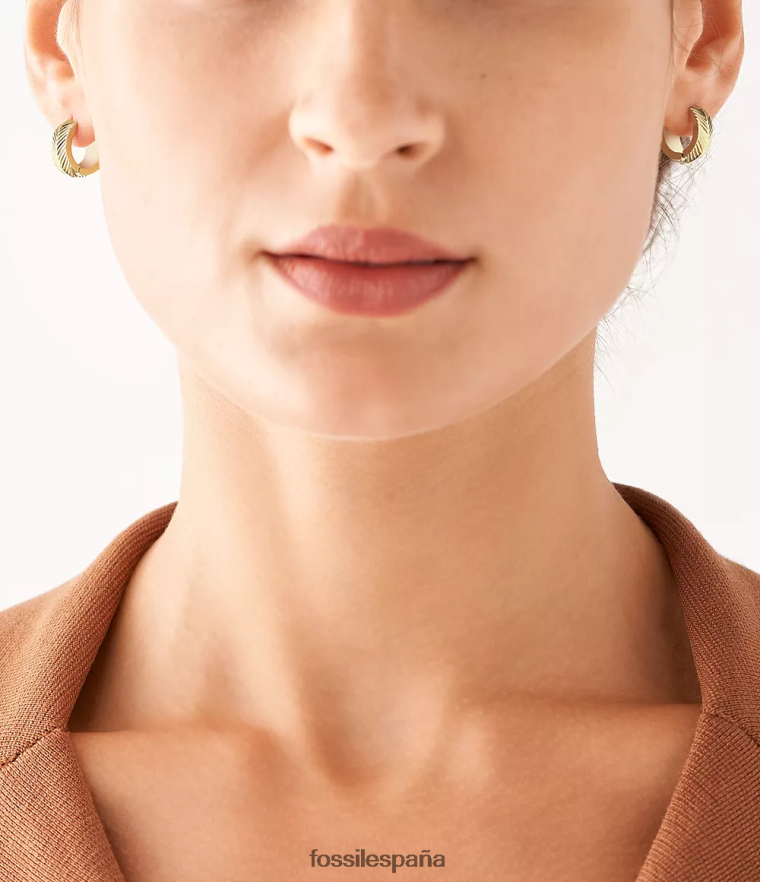 joyas 804XJ41043 tono dorado mujer Fossil Pendientes tipo argolla de acero inoxidable con textura lineal Harlow