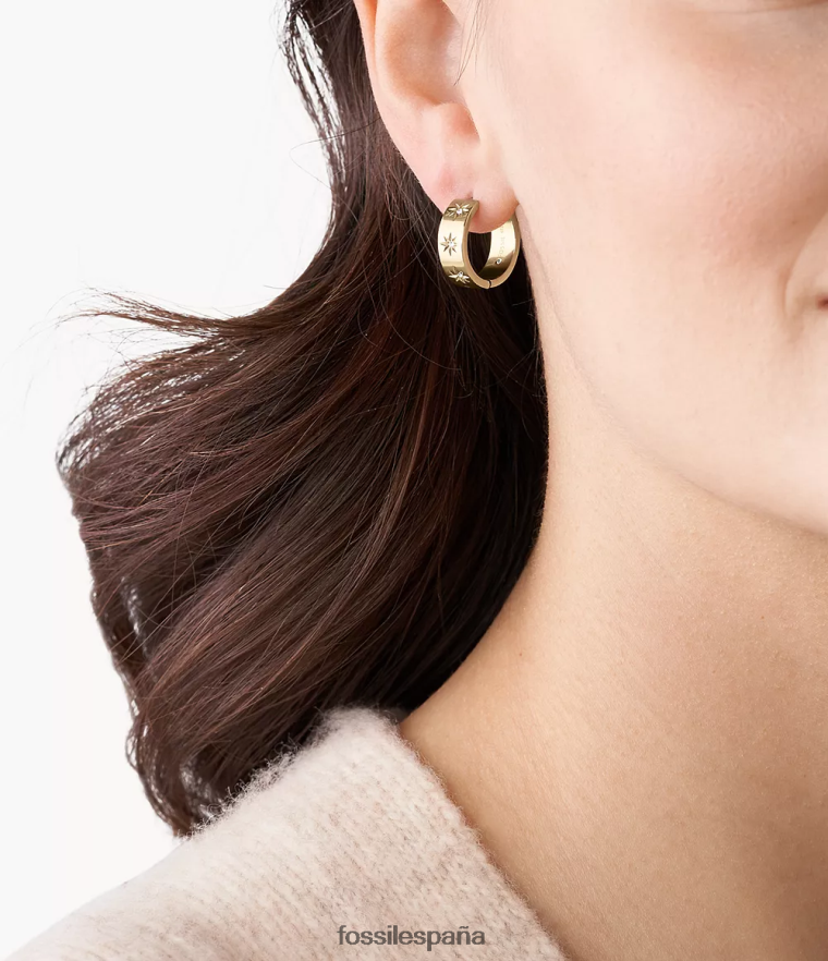 joyas 804XJ41051 tono dorado mujer Fossil pendiente de aro brillante de acero inoxidable Sutton