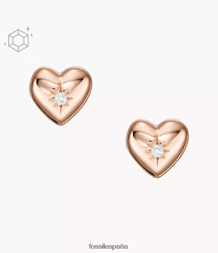 joyas 804XJ41056 oro rosa mujer Fossil Aretes de diamantes cultivados en laboratorio transparentes chapados en 14k de amor verdadero