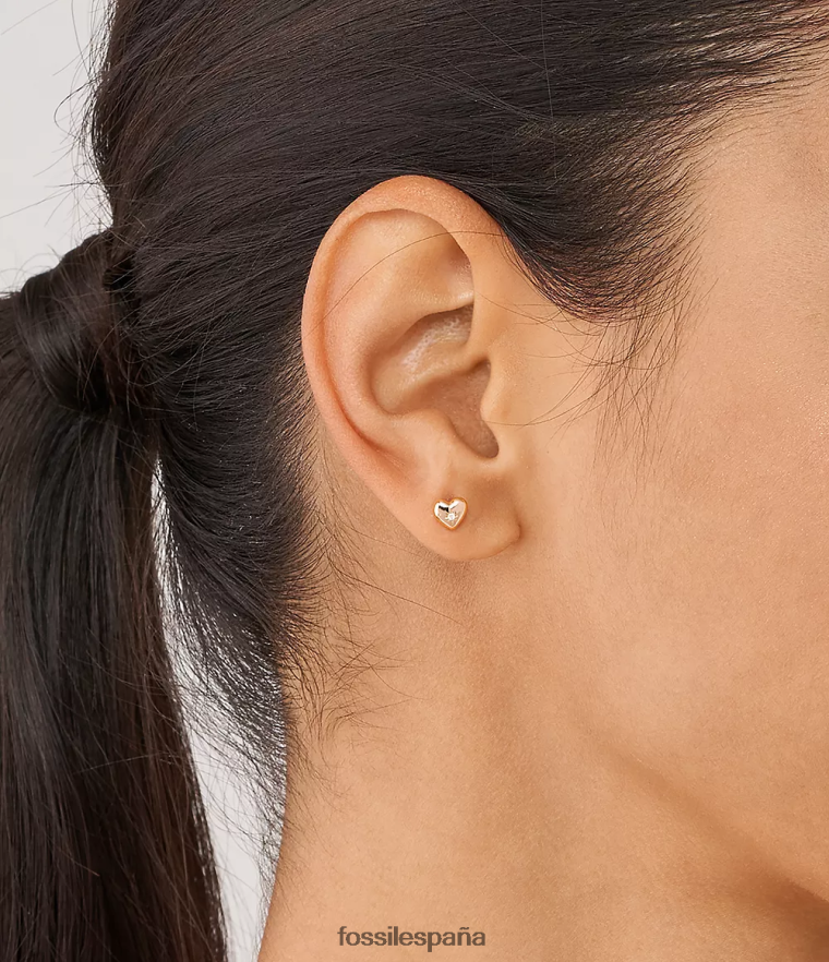 joyas 804XJ41056 oro rosa mujer Fossil Aretes de diamantes cultivados en laboratorio transparentes chapados en 14k de amor verdadero