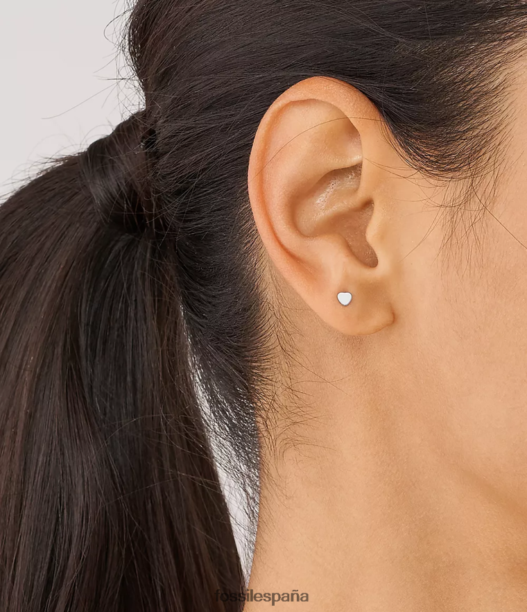 joyas 804XJ41069 tono plateado mujer Fossil aretes de acero inoxidable con corazones