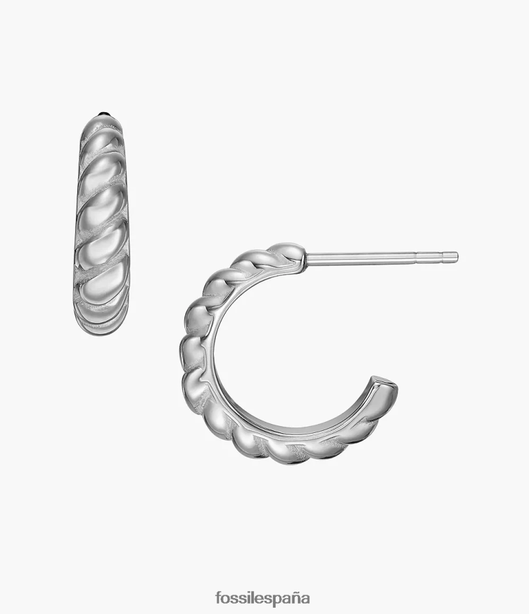 joyas 804XJ41074 tono plateado mujer Fossil pendientes de aro de acero inoxidable con giros vintage