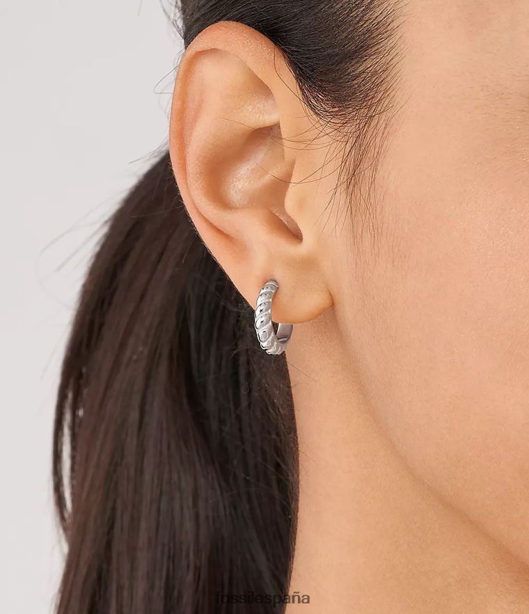 joyas 804XJ41074 tono plateado mujer Fossil pendientes de aro de acero inoxidable con giros vintage