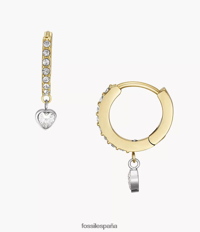 joyas 804XJ41076 Dos tonos mujer Fossil aretes de aro de acero inoxidable Sadie Tokens of Affect