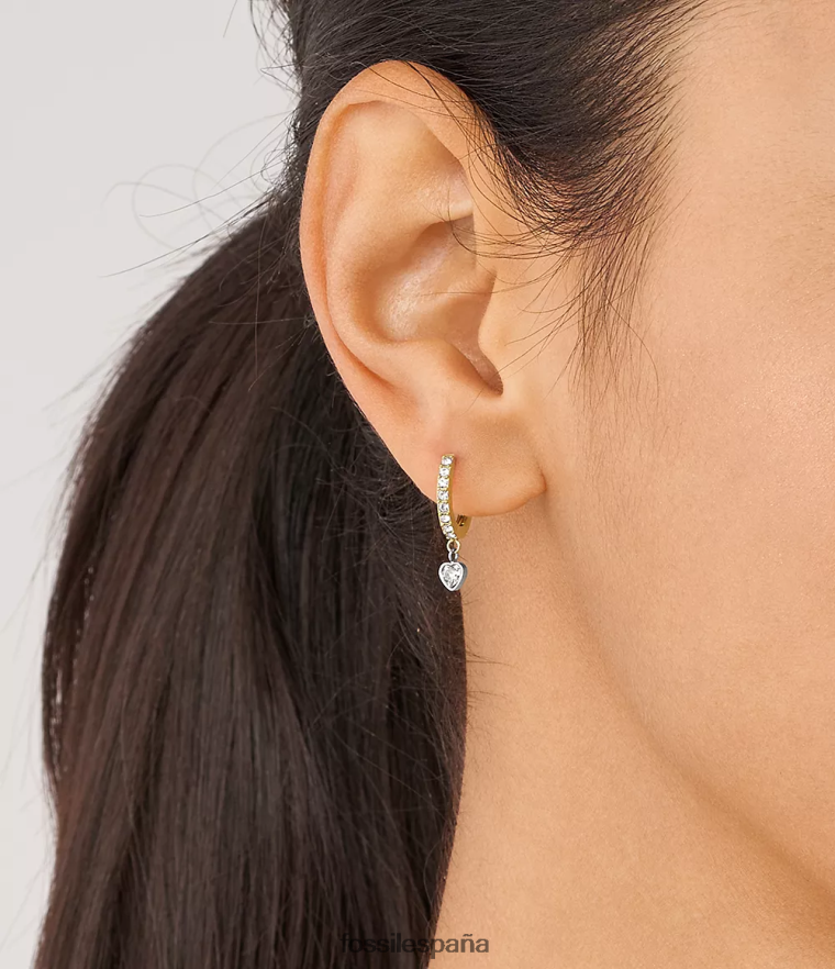 joyas 804XJ41076 Dos tonos mujer Fossil aretes de aro de acero inoxidable Sadie Tokens of Affect