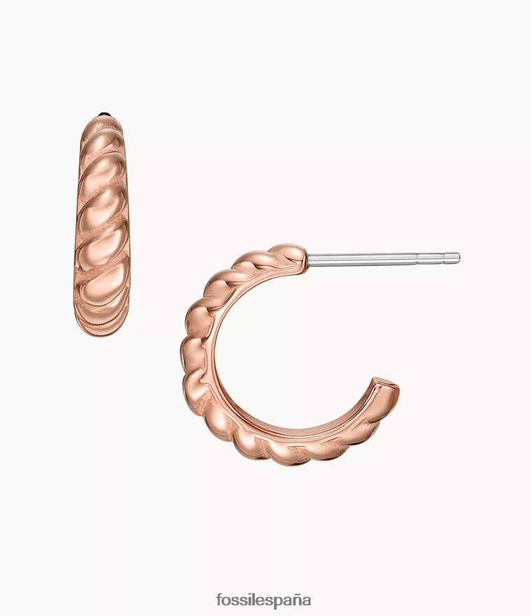 joyas 804XJ41081 tono oro rosa mujer Fossil pendientes de aro de acero inoxidable con giros vintage