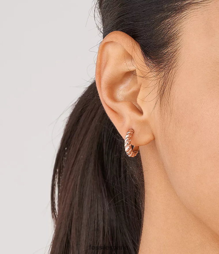 joyas 804XJ41081 tono oro rosa mujer Fossil pendientes de aro de acero inoxidable con giros vintage