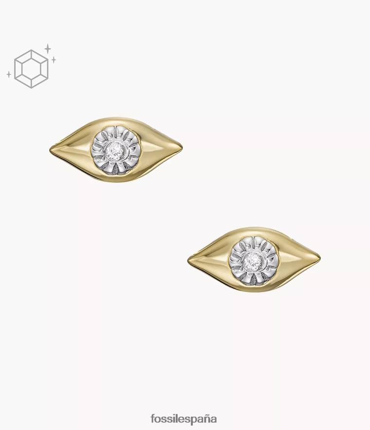 joyas 804XJ41082 oro mujer Fossil Aretes de diamantes cultivados en laboratorio transparentes chapados en mal de ojo de 14k