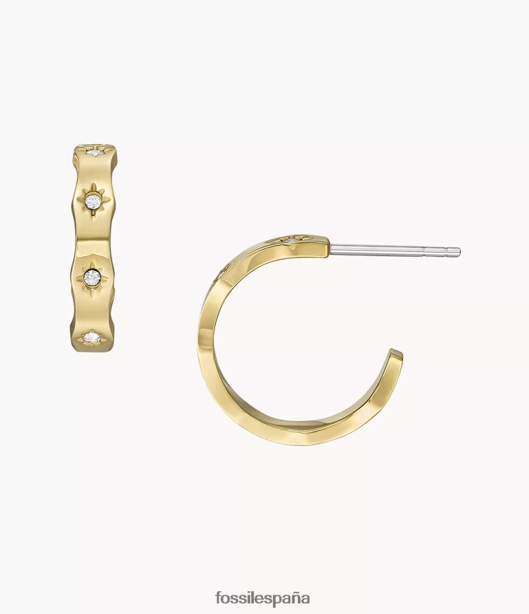 joyas 804XJ41083 tono dorado mujer Fossil aretes de aro de acero inoxidable con borde festoneado Sadie