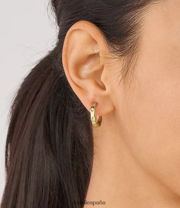 joyas 804XJ41083 tono dorado mujer Fossil aretes de aro de acero inoxidable con borde festoneado Sadie
