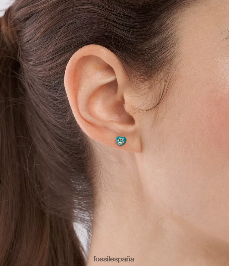 joyas 804XJ41086 azul mujer Fossil aretes con forma de corazón pop de colores