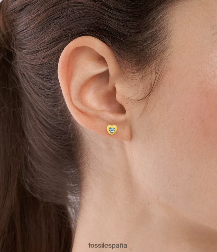 joyas 804XJ41087 amarillo mujer Fossil aretes con forma de corazón pop de colores