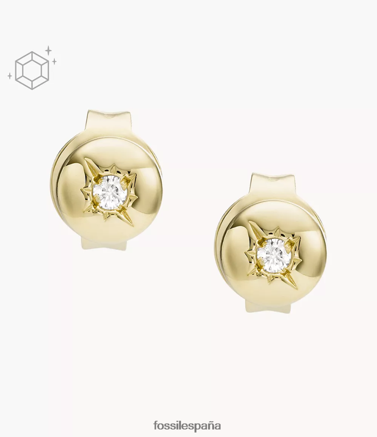 joyas 804XJ41253 plata mujer Fossil Arete de diamante cultivado en laboratorio, transparente, de plata de ley con baño de ley de 18k ligero