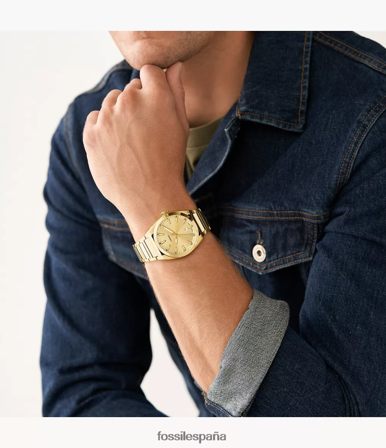 mirar 804XJ41347 tono dorado hombres Fossil reloj everett de acero inoxidable con tres manecillas y fecha