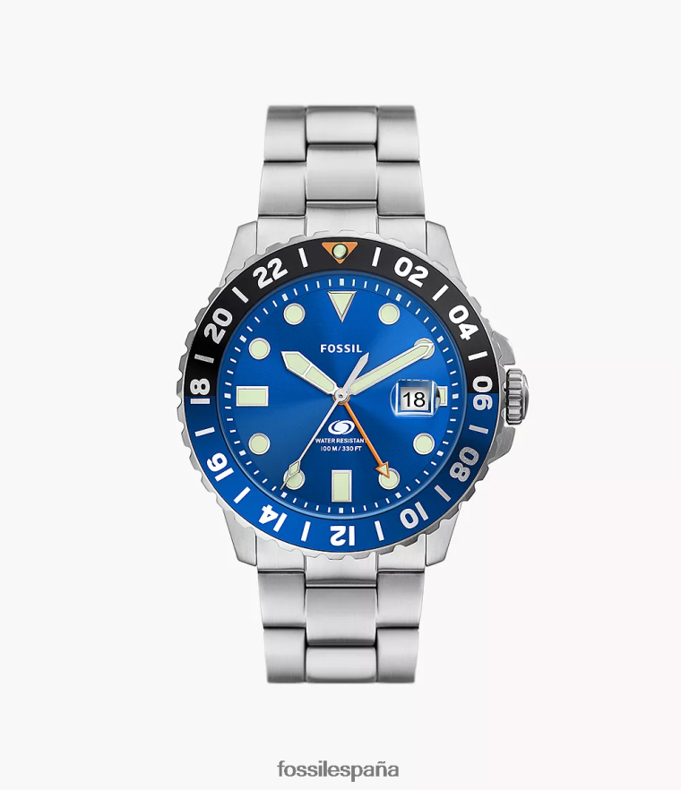 mirar 804XJ41348 azul hombres Fossil reloj gmt de acero inoxidable