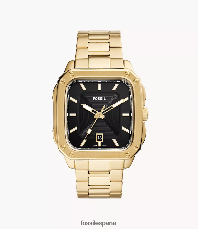 mirar 804XJ41351 tono dorado hombres Fossil reloj de acero inoxidable con fecha de tres manecillas y inscripción