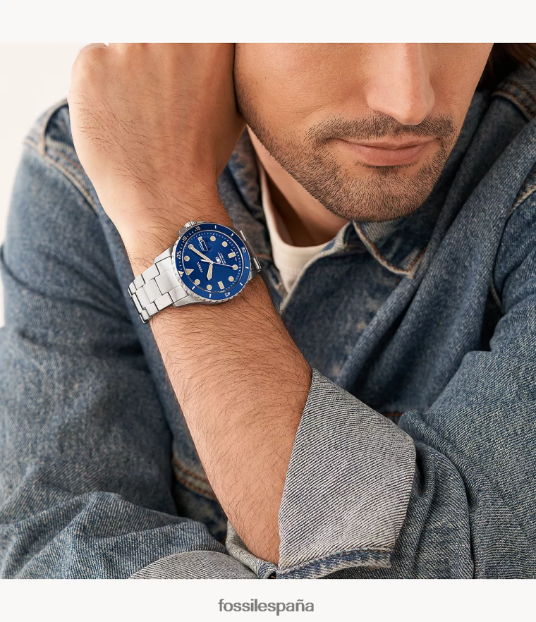 mirar 804XJ41357 azul hombres Fossil reloj de acero inoxidable con tres manecillas y fecha