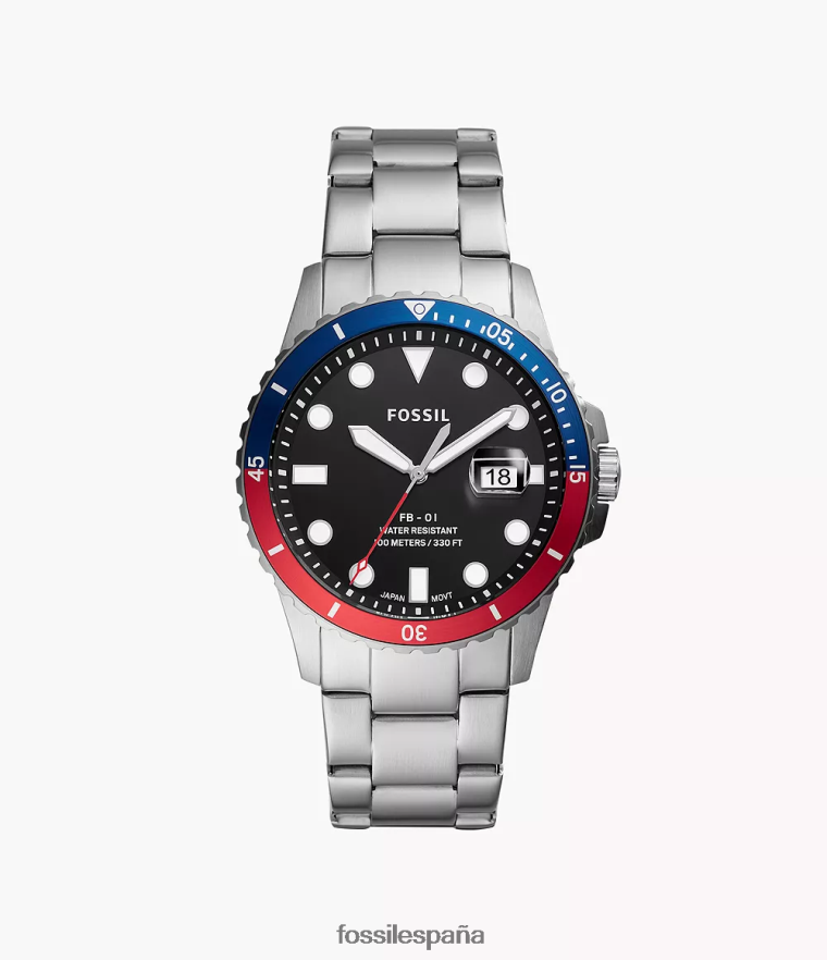 mirar 804XJ41359 tono plateado hombres Fossil fb-01 reloj de acero inoxidable con tres manecillas y fecha