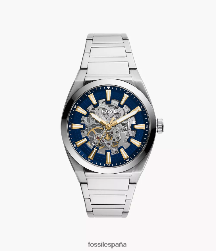 mirar 804XJ41361 tono plateado hombres Fossil reloj everett automático de acero inoxidable