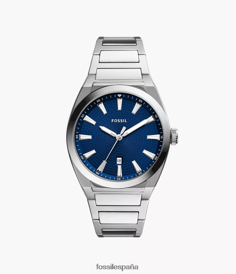 mirar 804XJ41362 tono plateado hombres Fossil reloj everett de acero inoxidable con tres manecillas y fecha