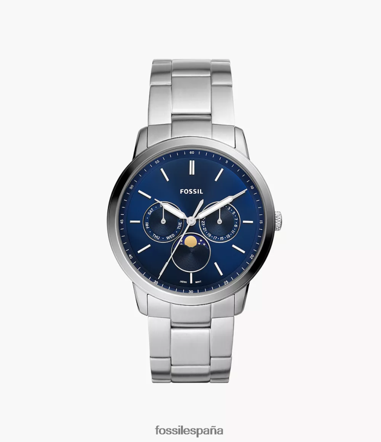 mirar 804XJ41364 plata hombres Fossil Reloj neutro multifunción con fases lunares de acero.