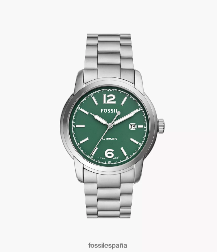 mirar 804XJ41365 tono plateado hombres Fossil Reloj Heritage automático de acero inoxidable.